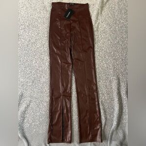 PrettyLittleThing Chocolate Faux Leather Pants size 6
